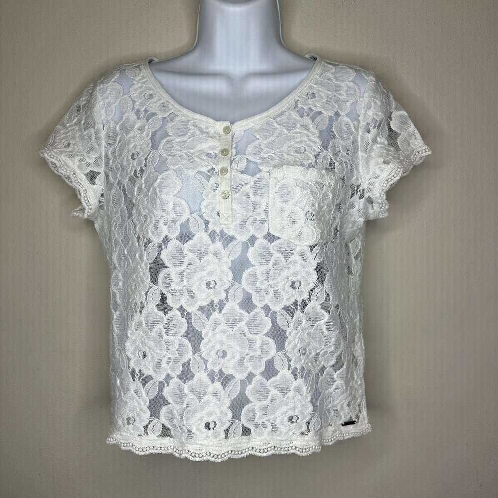 Abercrombie & Fitch Y2K Womens Lace Sheer Top Short Sleeve White Size Small